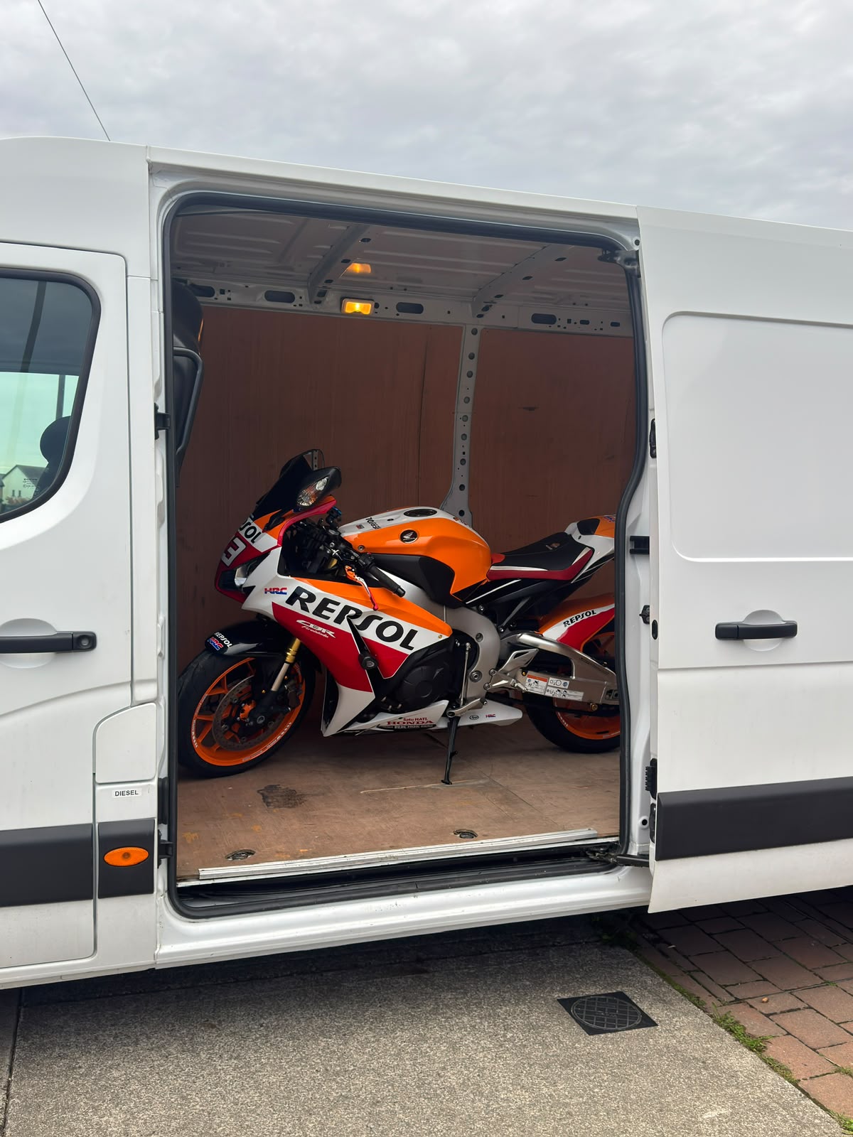 Motorcycle inside the transport van